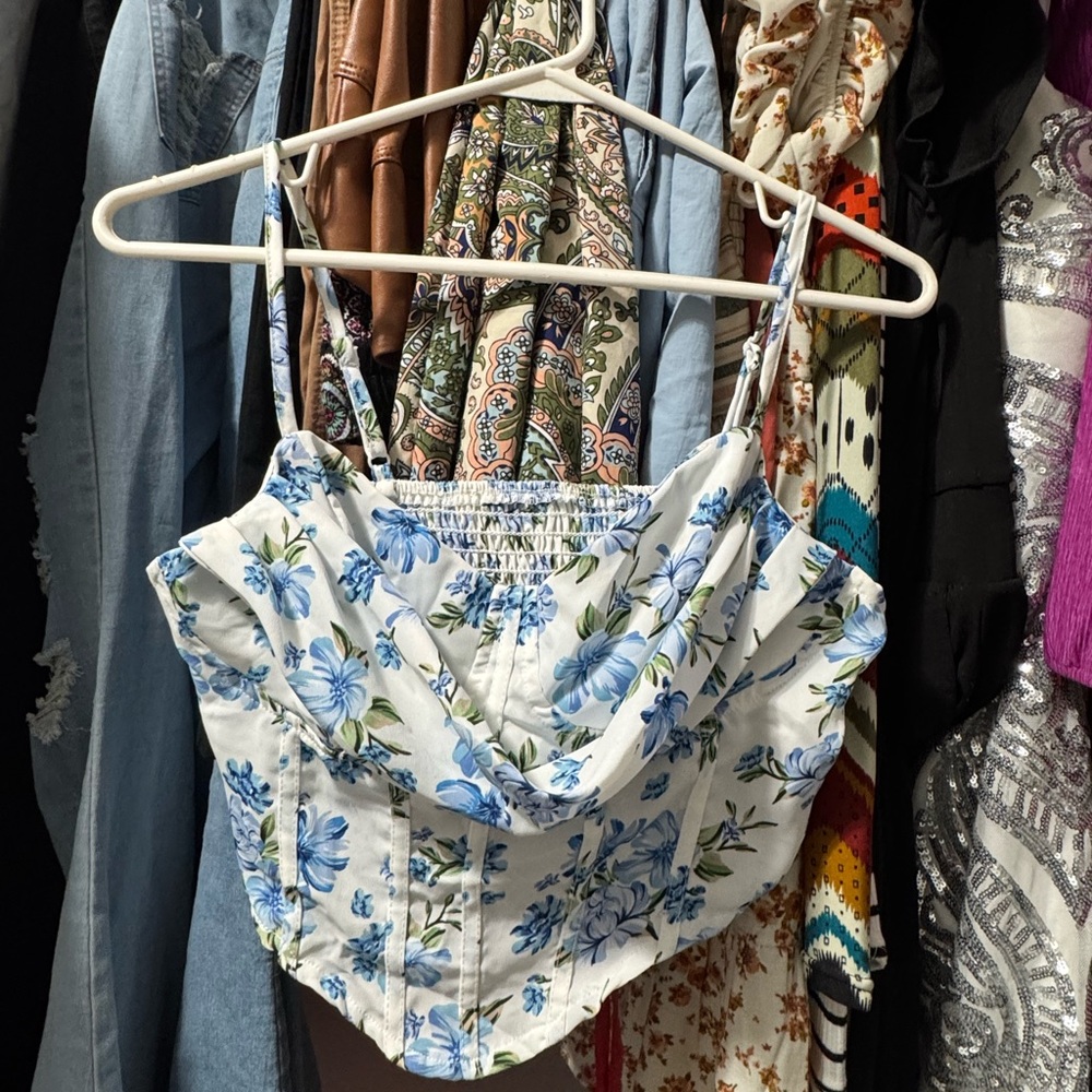Floral Blue and White Women's Top